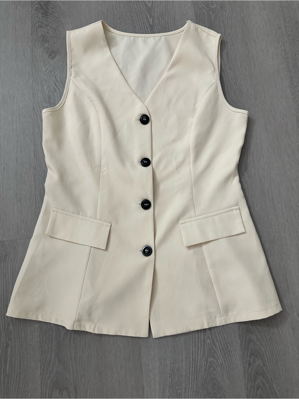 Cream Button-Front Sleeveless Vest